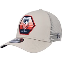 Men's New Era Khaki USMNT Established Patch 9FORTY A-Frame Trucker Adjustable Hat