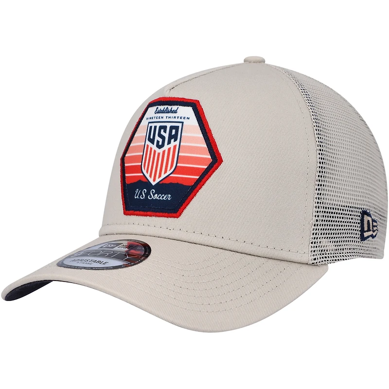 Men's New Era Khaki USMNT Established Patch 9FORTY A-Frame Trucker Adjustable Hat