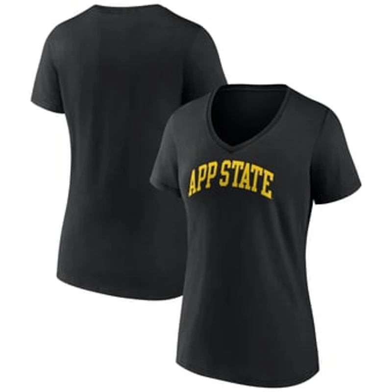 Women's Black Appalachian State Mountaineers Basic Arch V-Neck T-Shirt