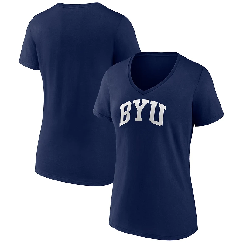 Women's Navy BYU Cougars Basic Arch V-Neck T-Shirt