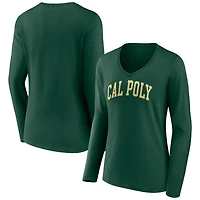 Women's Forest Green Cal Poly Mustangs Basic Arch Long Sleeve V-Neck T-Shirt