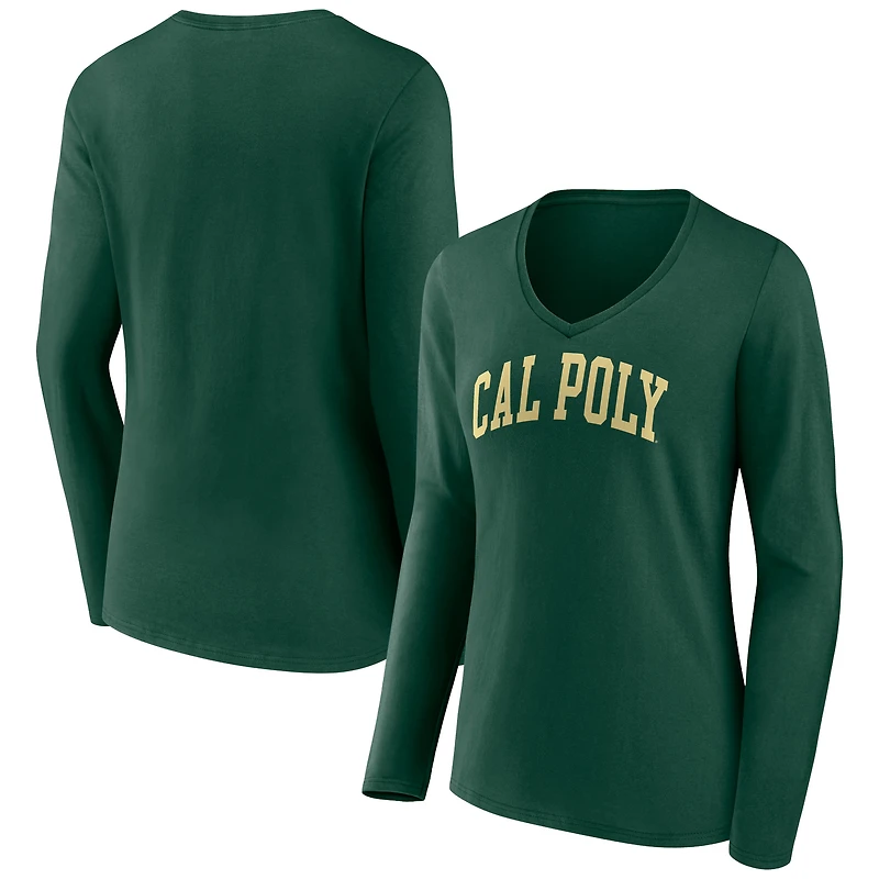 Women's Forest Green Cal Poly Mustangs Basic Arch Long Sleeve V-Neck T-Shirt