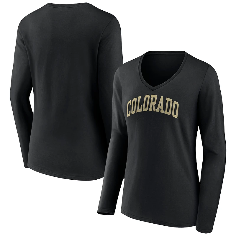 Women's Black Colorado Buffaloes Basic Arch Long Sleeve V-Neck T-Shirt