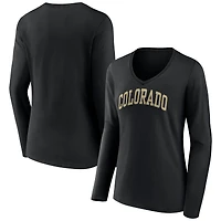 Women's Black Colorado Buffaloes Basic Arch Long Sleeve V-Neck T-Shirt