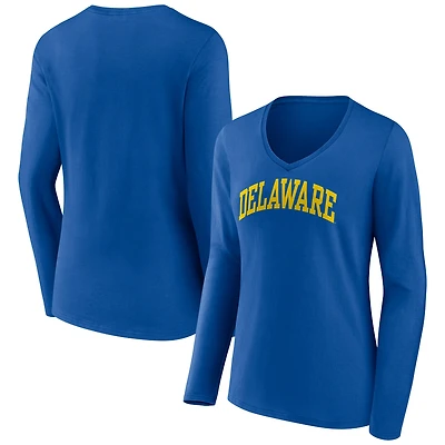 Women's Royal Delaware Fightin' Blue Hens Basic Arch Long Sleeve V-Neck T-Shirt