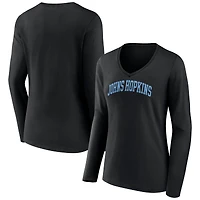 Women's Black Johns Hopkins Blue Jays Basic Arch Long Sleeve V-Neck T-Shirt