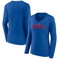Women's Royal Kansas Jayhawks Basic Arch Long Sleeve V-Neck T-Shirt
