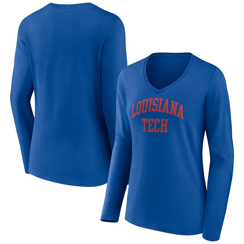 Women's Royal Louisiana Tech Bulldogs Basic Arch Long Sleeve V-Neck T-Shirt