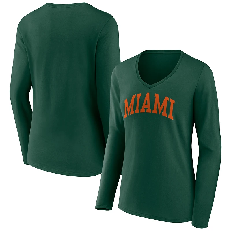 Women's Miami Hurricanes Basic Arch Long Sleeve V-Neck T-Shirt