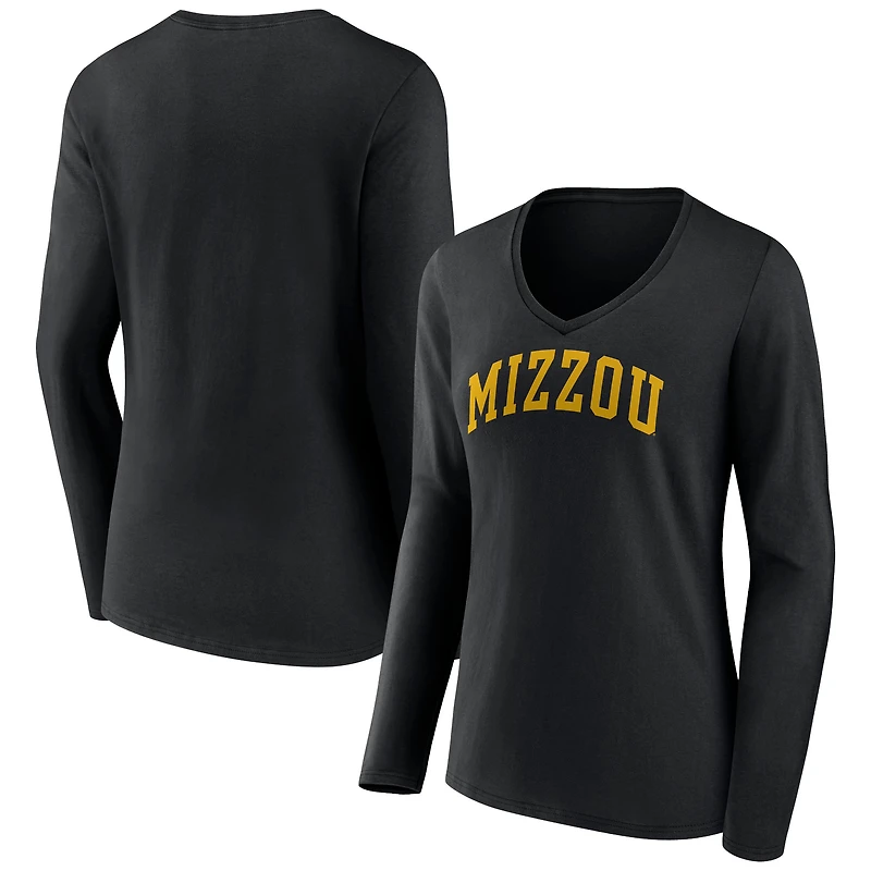Women's Black Missouri Tigers Basic Arch Long Sleeve V-Neck T-Shirt