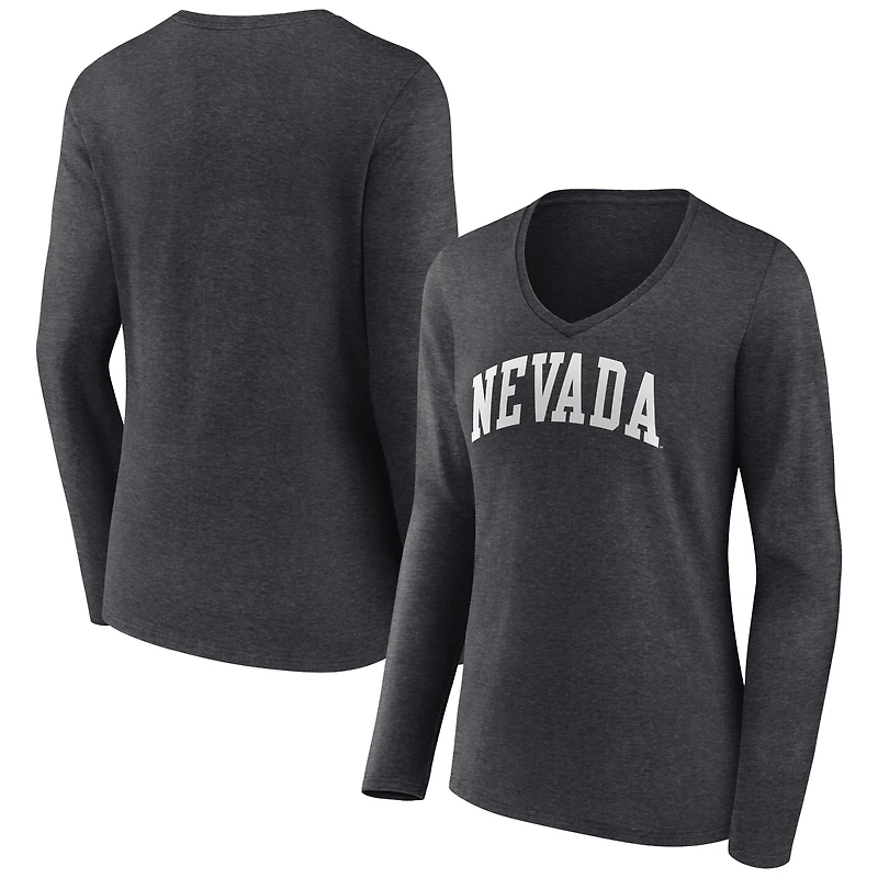 Women's Charcoal Nevada Wolf Pack Basic Arch Long Sleeve V-Neck T-Shirt