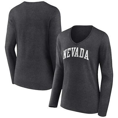 Women's Charcoal Nevada Wolf Pack Basic Arch Long Sleeve V-Neck T-Shirt