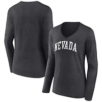 Women's Charcoal Nevada Wolf Pack Basic Arch Long Sleeve V-Neck T-Shirt