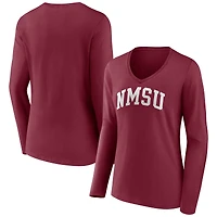 Women's Crimson New Mexico State Aggies Basic Arch Long Sleeve V-Neck T-Shirt