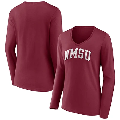 Women's Crimson New Mexico State Aggies Basic Arch Long Sleeve V-Neck T-Shirt