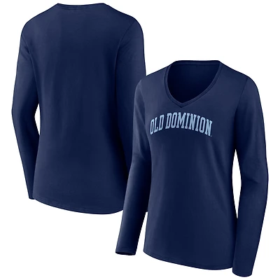 Women's Navy Old Dominion Monarchs Basic Arch Long Sleeve V-Neck T-Shirt