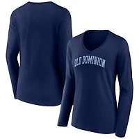 Women's Navy Old Dominion Monarchs Basic Arch Long Sleeve V-Neck T-Shirt