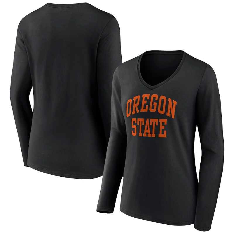 Women's Black Oregon State Beavers Basic Arch Long Sleeve V-Neck T-Shirt