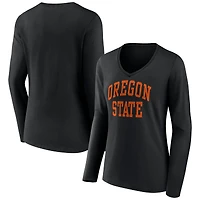 Women's Black Oregon State Beavers Basic Arch Long Sleeve V-Neck T-Shirt