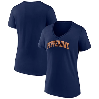 Women's Navy Pepperdine Waves Basic Arch V-Neck T-Shirt