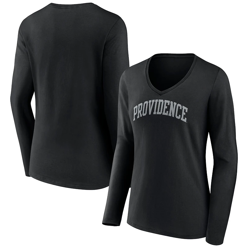 Women's Black Providence Friars Basic Arch Long Sleeve V-Neck T-Shirt