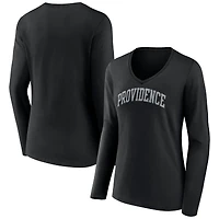 Women's Black Providence Friars Basic Arch Long Sleeve V-Neck T-Shirt