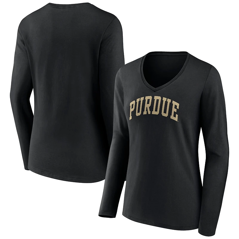 Women's Black Purdue Boilermakers Basic Arch Long Sleeve V-Neck T-Shirt