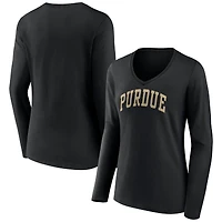 Women's Black Purdue Boilermakers Basic Arch Long Sleeve V-Neck T-Shirt