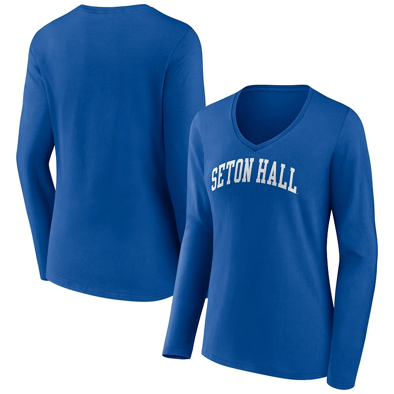 Women's Blue Seton Hall Pirates Basic Arch Long Sleeve V-Neck T-Shirt