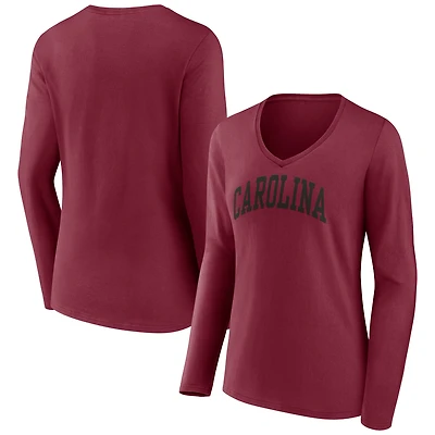 Women's Garnet South Carolina Gamecocks Basic Arch Long Sleeve V-Neck T-Shirt