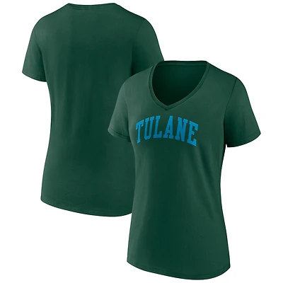 Women's Green Tulane Green Wave Basic Arch V-Neck T-Shirt