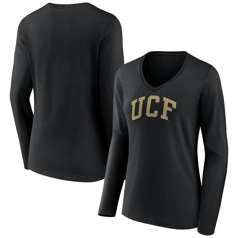 Women's Black UCF Knights Basic Arch Long Sleeve V-Neck T-Shirt