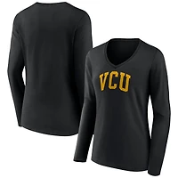 Women's Black VCU Rams Basic Arch Long Sleeve V-Neck T-Shirt
