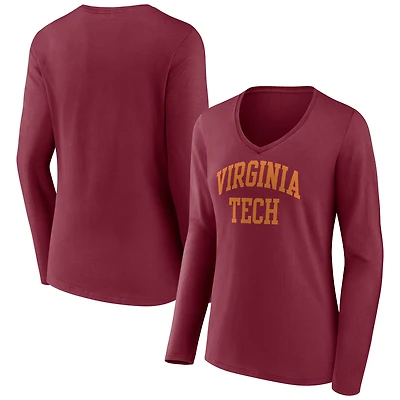 Women's Maroon Virginia Tech Hokies Basic Arch Long Sleeve V-Neck T-Shirt