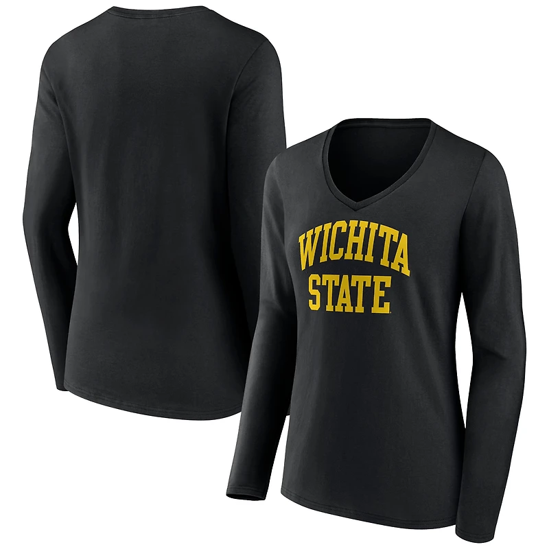 Women's Black Wichita State Shockers Basic Arch Long Sleeve V-Neck T-Shirt