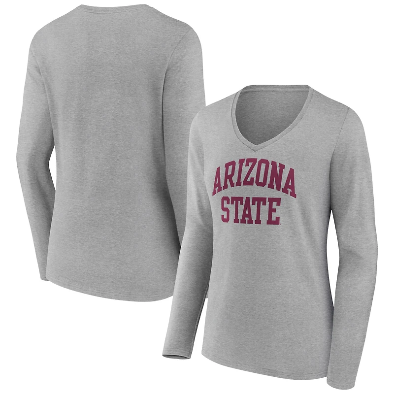 Women's Gray Arizona State Sun Devils Basic Arch Long Sleeve V-Neck T-Shirt