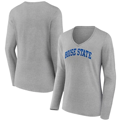 Women's Gray Boise State Broncos Basic Arch Long Sleeve V-Neck T-Shirt