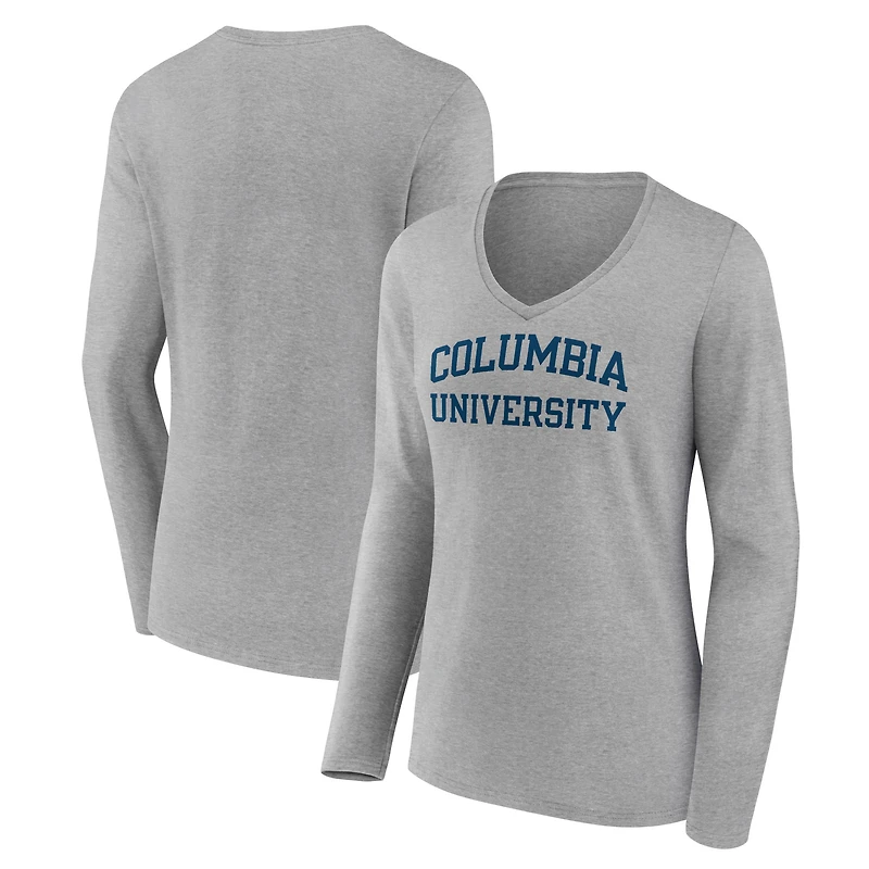 Women's Gray Columbia University Basic Arch Long Sleeve V-Neck T-Shirt