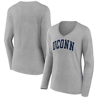 Women's Gray UConn Huskies Basic Arch Long Sleeve V-Neck T-Shirt