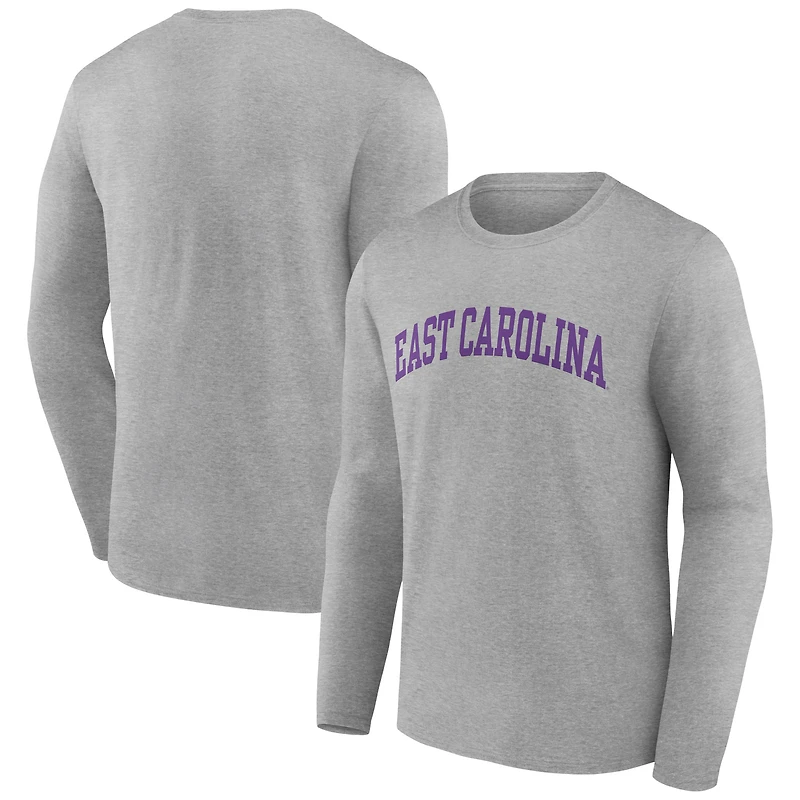 Men's Gray ECU Pirates Basic Arch Long Sleeve T-Shirt