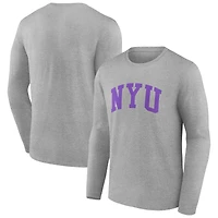 Men's Gray NYU Violets Basic Arch Long Sleeve T-Shirt