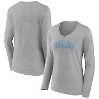 Women's Gray North Carolina Tar Heels Basic Arch Long Sleeve V-Neck T-Shirt