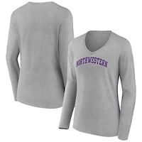 Women's Gray Northwestern Wildcats Basic Arch Long Sleeve V-Neck T-Shirt