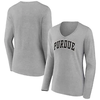 Women's Gray Purdue Boilermakers Basic Arch Long Sleeve V-Neck T-Shirt