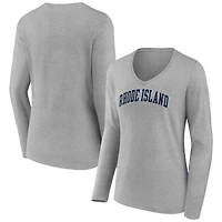 Women's Gray Rhode Island Rams Basic Arch Long Sleeve V-Neck T-Shirt