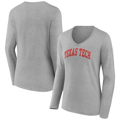 Women's Gray Texas Tech Red Raiders Basic Arch Long Sleeve V-Neck T-Shirt