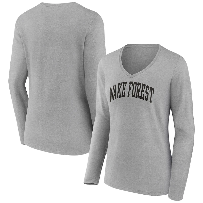 Women's Gray Wake Forest Demon Deacons Basic Arch Long Sleeve V-Neck T-Shirt