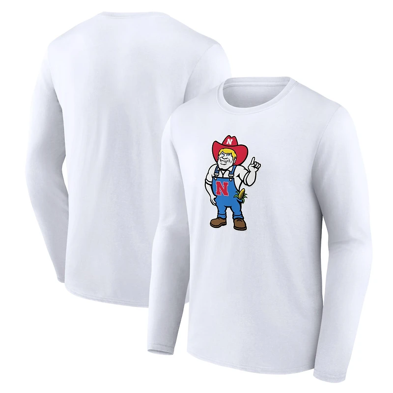 Men's White Nebraska Huskers Herbie Mark Mascot Long Sleeve T-Shirt