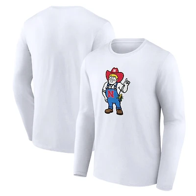 Men's  White Nebraska Huskers Herbie Mark Mascot Long Sleeve T-Shirt