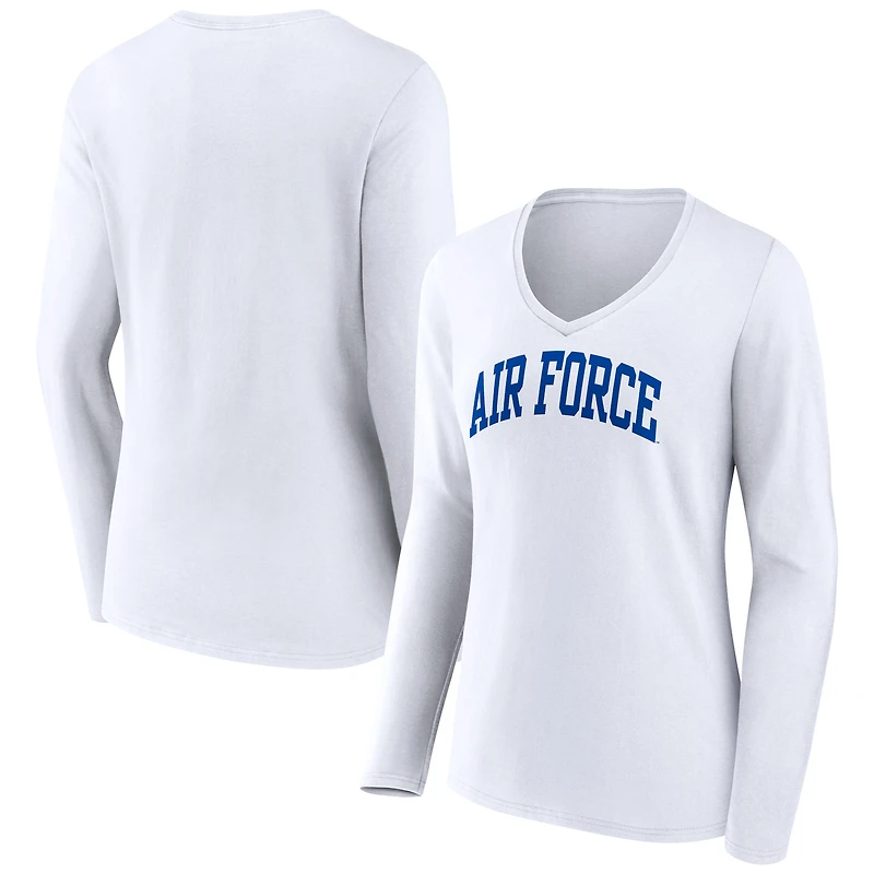Women's White Air Force Falcons Basic Arch Long Sleeve V-Neck T-Shirt